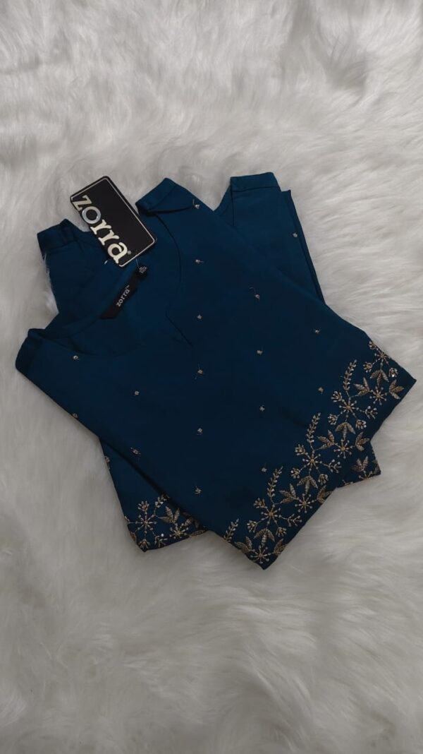 Deep Blue Golden Floral Kurti – Vatican Fabric