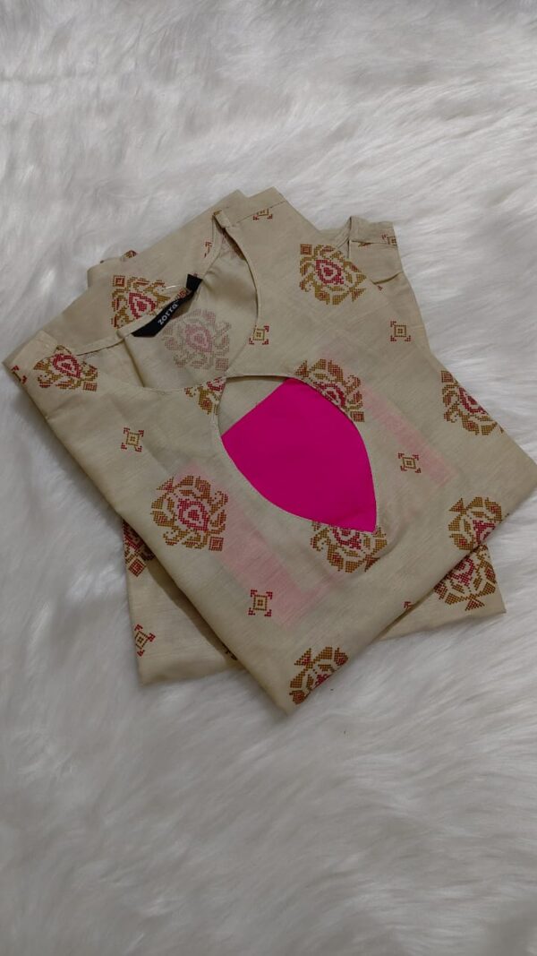 Cream Pink Leaf Cut Kurti – Vatican Fabric
