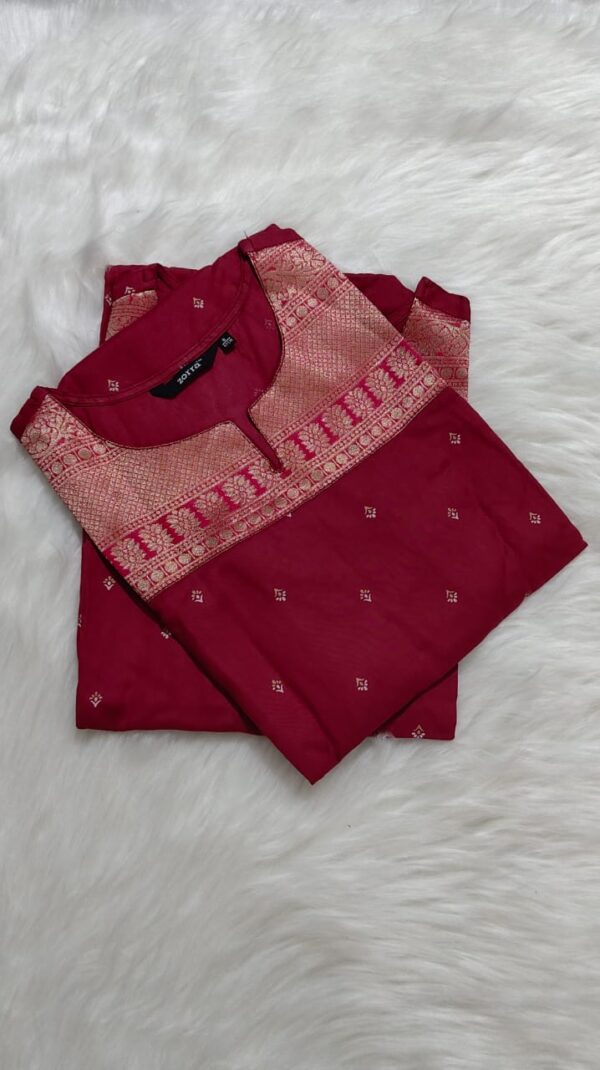Wine Maroon Golden Border Kurti – Vatican Fabric